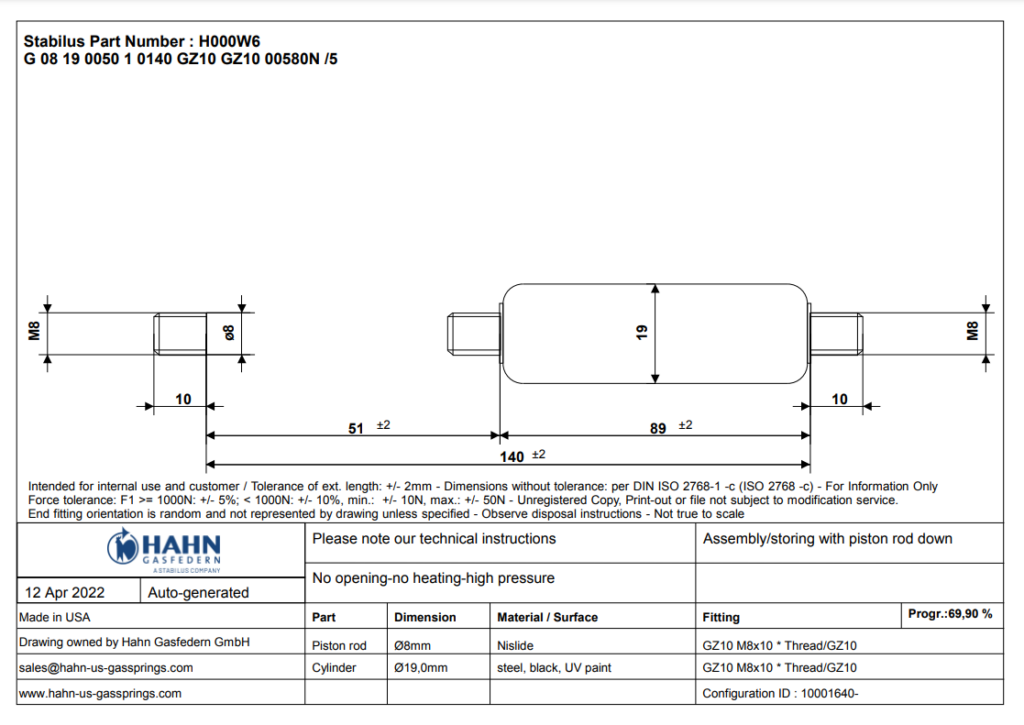 Service Spring Size Chart Determine the size of your gas spring with the chart.